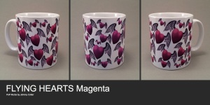 Flying Hearts Magenta Pop Mugs by Johnny Cotter